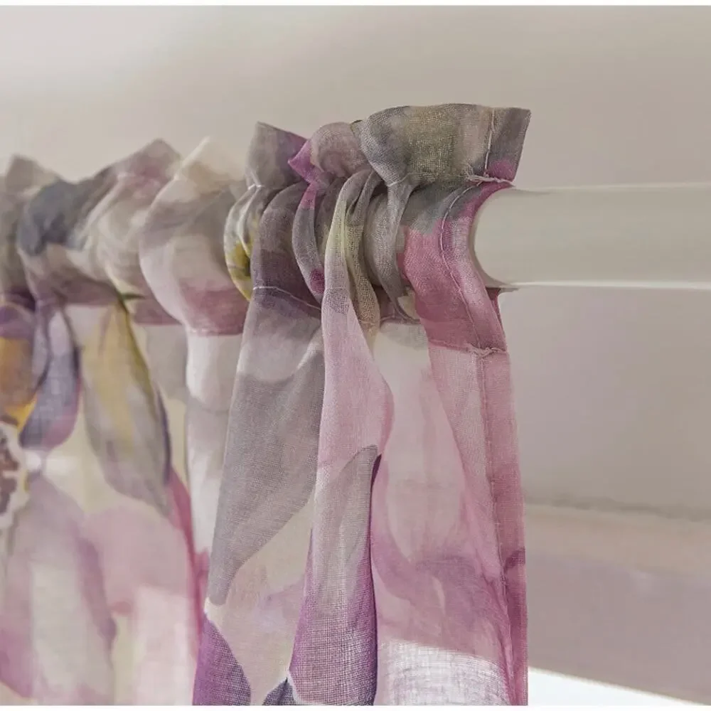 Floral Sheer Curtains 95” Purple French Country Rod Pocket 2 Panels Cottagecore